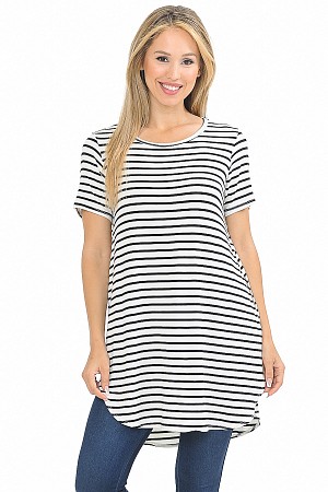 STRIPE SHORT SLEEVE TUNIC WITH ...